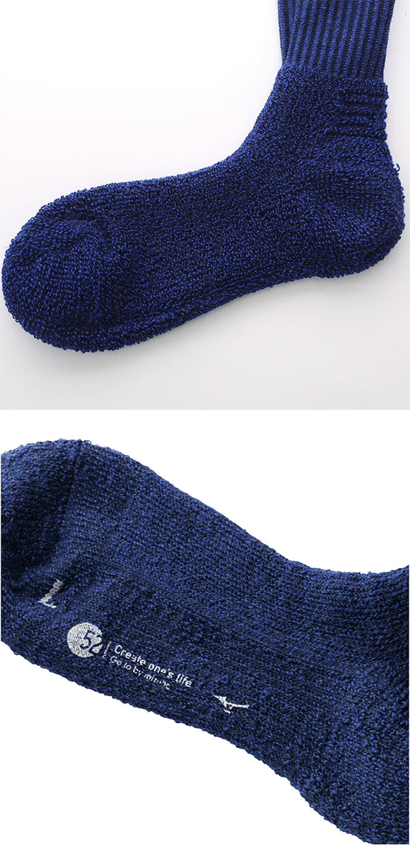 ミズノ MIZUNO ブレスサーモ BREATH THERMO ソックス クルー丈 メンズ ウール 厚手 パイル あったか 保温 吸湿発熱