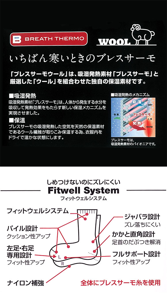 ミズノ MIZUNO ブレスサーモ BREATH THERMO ウール極厚ソックス 吸湿発熱素材 パイル メンズ あったか 保温 冷え