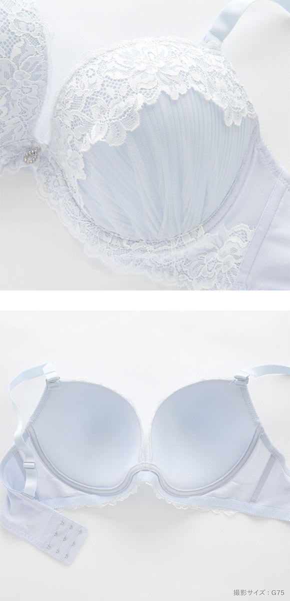パンキュート プリーツチュールレース ブラセット GHI65-95 脇寄せ 大きいサイズ グラマー 脇高 谷間 ブラジャー ショーツ PANCUTE