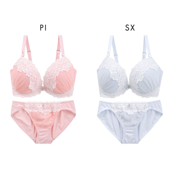 パンキュート プリーツチュールレース ブラセット GHI65-95 脇寄せ 大きいサイズ グラマー 脇高 谷間 ブラジャー ショーツ PANCUTE