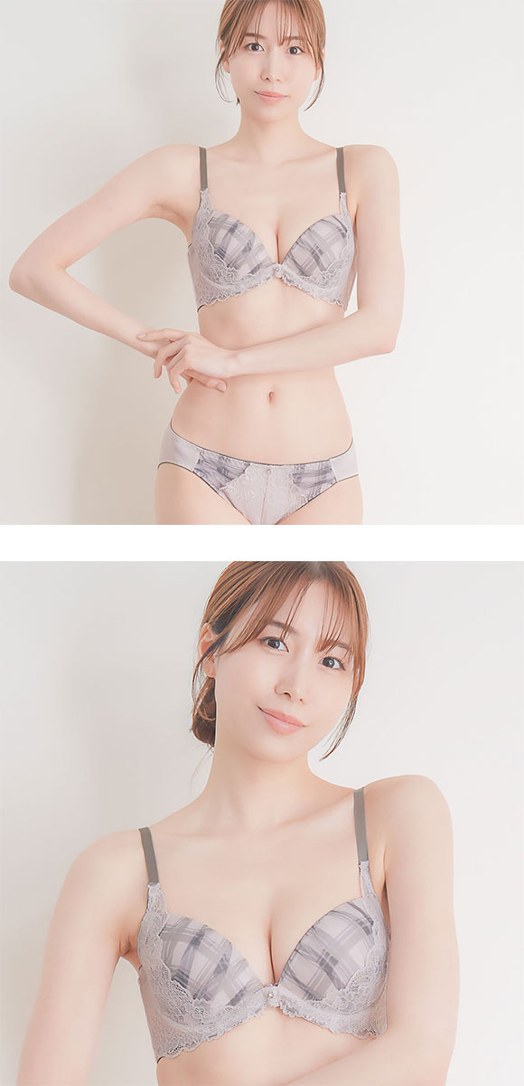 パンキュート 脇肉を谷間に変える脇高ブラ チェック柄チュールレース ブラセット GHI65-95 脇寄せ 大きいサイズ グラマー 脇高 谷間 ブラジャー