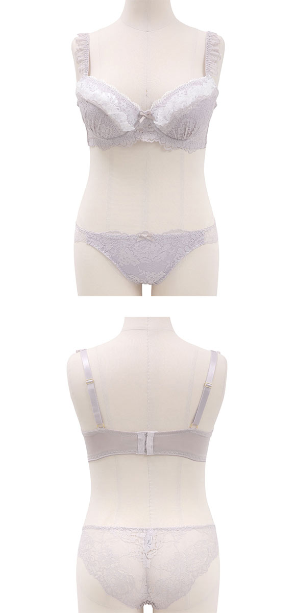 エレガント レーシーペタルフリル ブラセット CDEF80-95 大きいサイズ グラマー 脇寄せ 脇肉 ブラジャー ショーツ セット Elegante