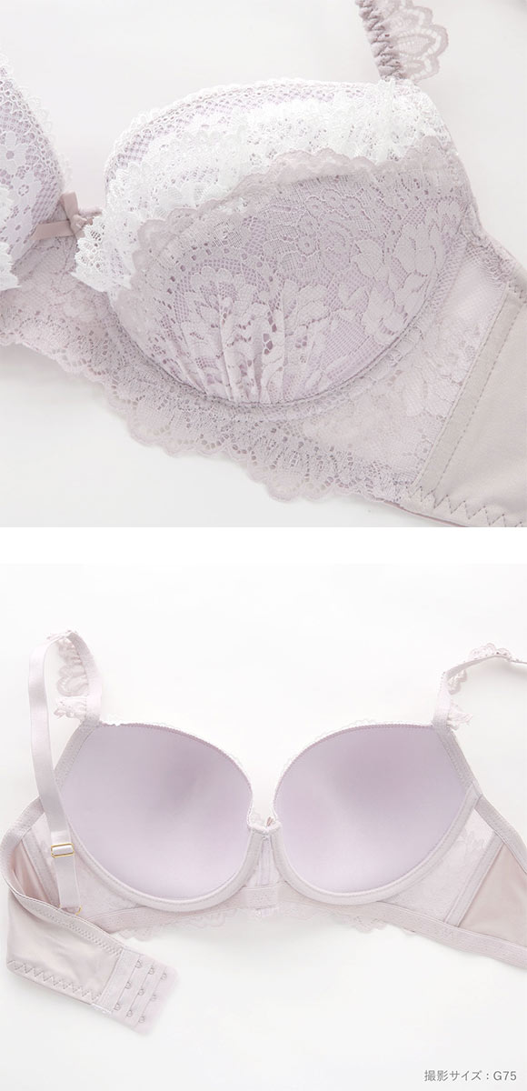 エレガント レーシーペタルフリル ブラセット GHI65-95 大きいサイズ グラマー 脇寄せ 脇肉 ブラジャー ショーツ セット Elegante