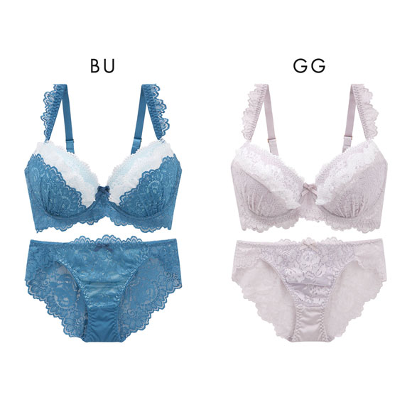 エレガント レーシーペタルフリル ブラセット GHI65-95 大きいサイズ グラマー 脇寄せ 脇肉 ブラジャー ショーツ セット Elegante