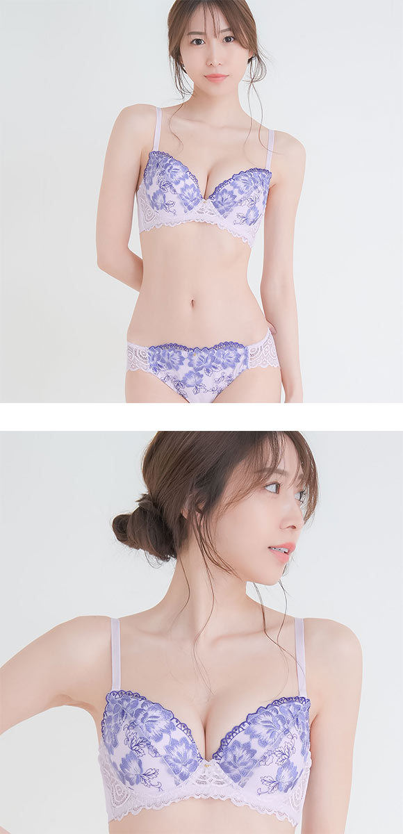 エレガント フェミニンフローラル すっきりらくちんソフトワイヤー ブラセット 脇肉 ブラジャー ショーツ セット Elegante