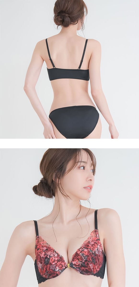 パンキュート ヴィヴィットフラワーレース フロントホック ABCDEF 背中みせ 大きいサイズ 谷間 ブラセット ブラジャー ショーツ