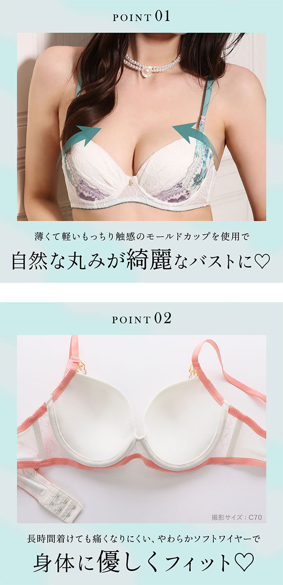 パンキュート すっきりらくちんソフトワイヤー ヴィヴィットガーデニア ブラセット ABCDEF 大きいサイズ ブラジャー ショーツ 脇寄せ 谷間