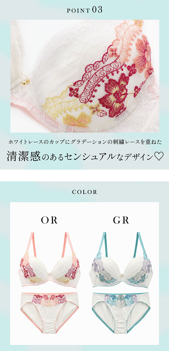 パンキュート すっきりらくちんソフトワイヤー ヴィヴィットガーデニア ブラセット ABCDEF 大きいサイズ ブラジャー ショーツ 脇寄せ 谷間