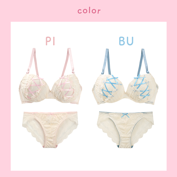 エレガント メロウリボンレースアップ ブラセット GHI65-95 大きいサイズ グラマー ブラジャー ショーツ セット 谷間 バックレース Elegante