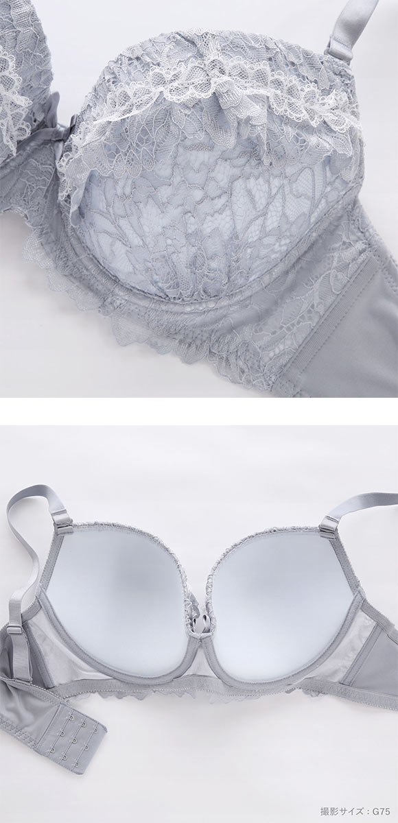 パンキュート すっきりらくちんソフトワイヤー フラッフィーレースフリル ブラセット CDEF80-95 大きいサイズ グラマー PANCUTE