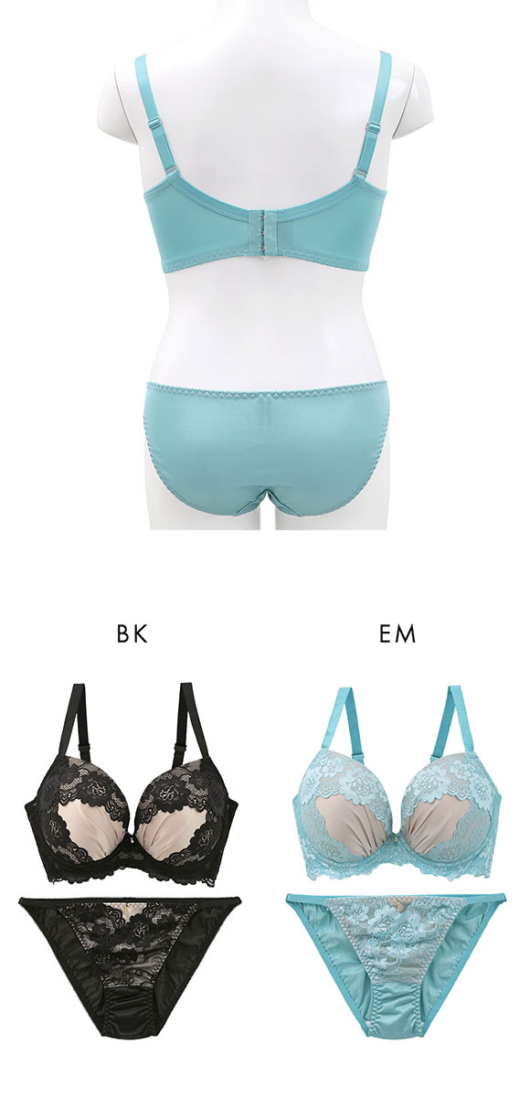 エレガント 脇肉を谷間に変える脇高ブラ バイカラーレース ブラセット GHI65-95 大きいサイズ グラマー 脇寄せ Elegante