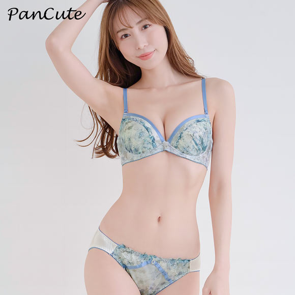 パンキュート らくちんソフトワイヤー フラワープリント刺繍 ブラセット GHI65-95 グラマー アンダー大きいサイズ 脇肉 PanCute