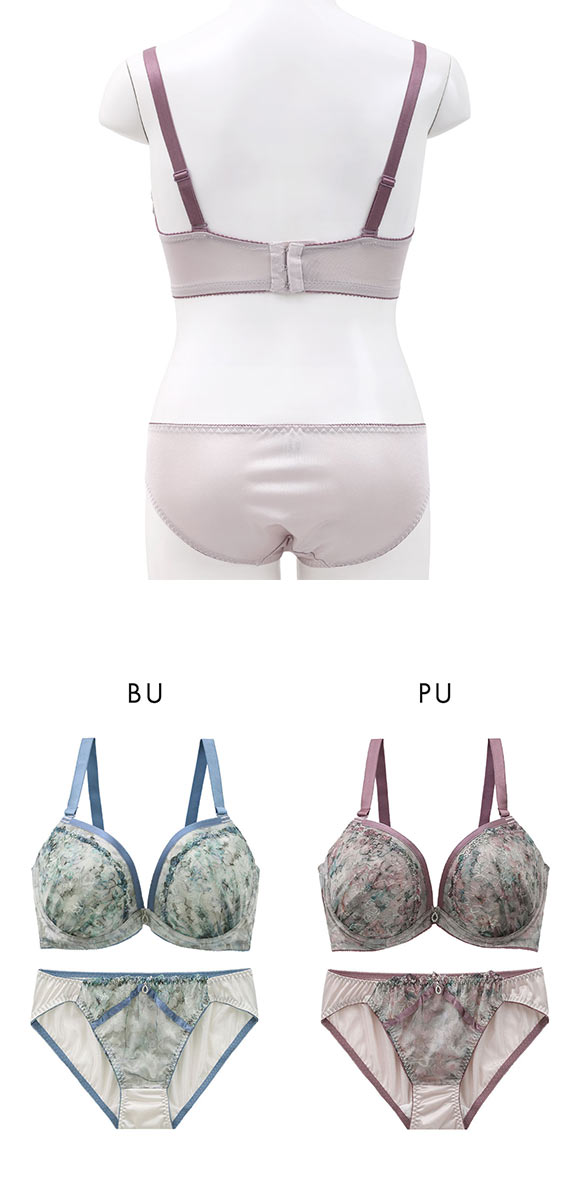 パンキュート らくちんソフトワイヤー フラワープリント刺繍 ブラセット GHI65-95 グラマー アンダー大きいサイズ 脇肉 PanCute