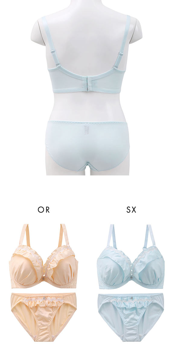 パンキュート 脇肉を谷間に変える脇高ブラ マットサテンフリル ブラセット GHI65-95 脇寄せ グラマー アンダー大きいサイズ ブラジャー 美胸 PanCute