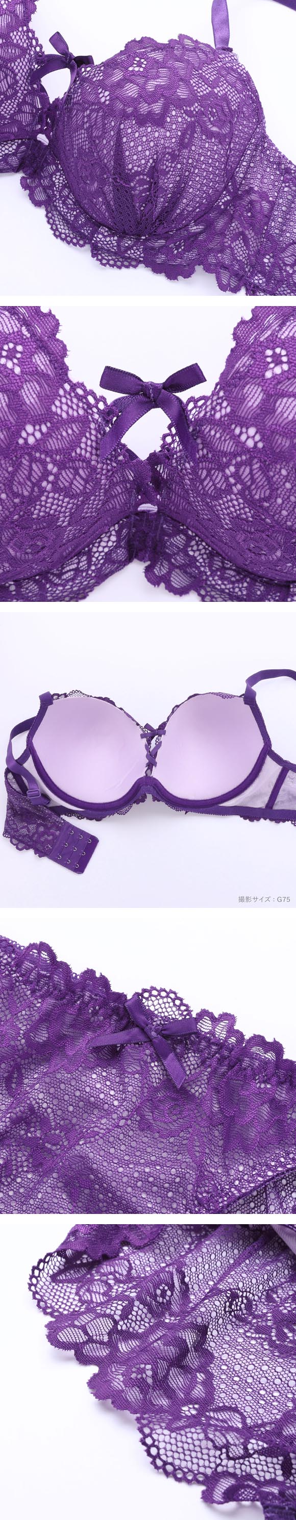 エレガント 総レースリボン ブラセット GHI65-95 大きいサイズ グラマー ブラジャー ショーツ セット 下着 Elegante