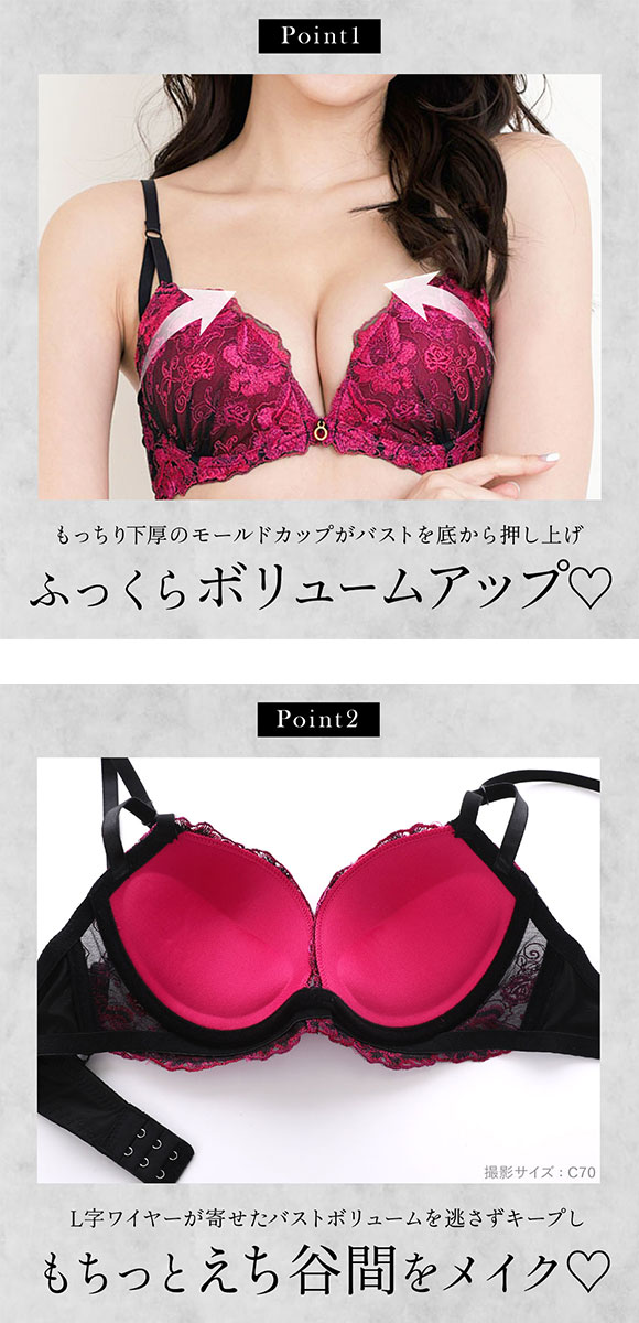 再販 エレガント グロリアスローズ ブラセット ABCDEF 大きいサイズ グラマー 盛り ブラジャー ショーツ セット 脇寄せ L字 谷間 盛り胸 パッド内蔵 Elegante