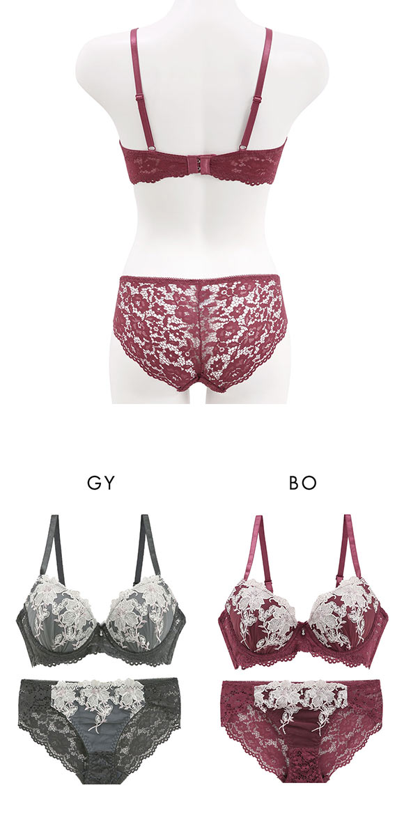 エレガント ボタニカルフラワー ブラセット ABCDEF大きいサイズ グラマー 脇高 脇寄せ 谷間 盛り胸 ブラジャーショーツ Elegante