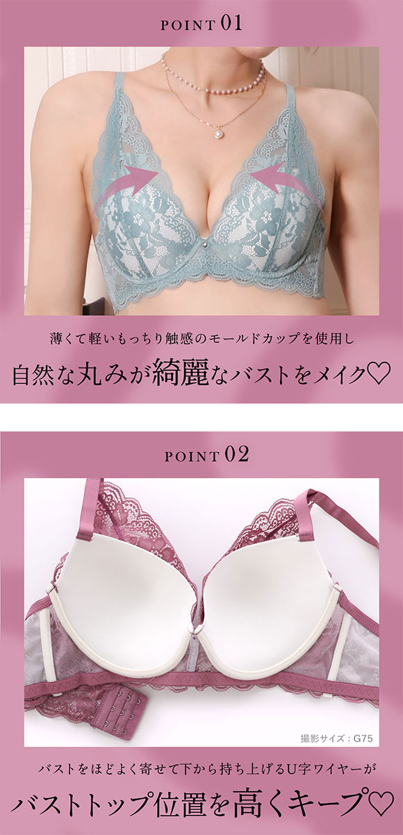 エレガント デコルテレーシー プランジブラセット GHI65-95 大きいサイズ グラマー 脇高 谷間 寄せ 盛り胸 総レース ブラジャー ショーツ Elegante
