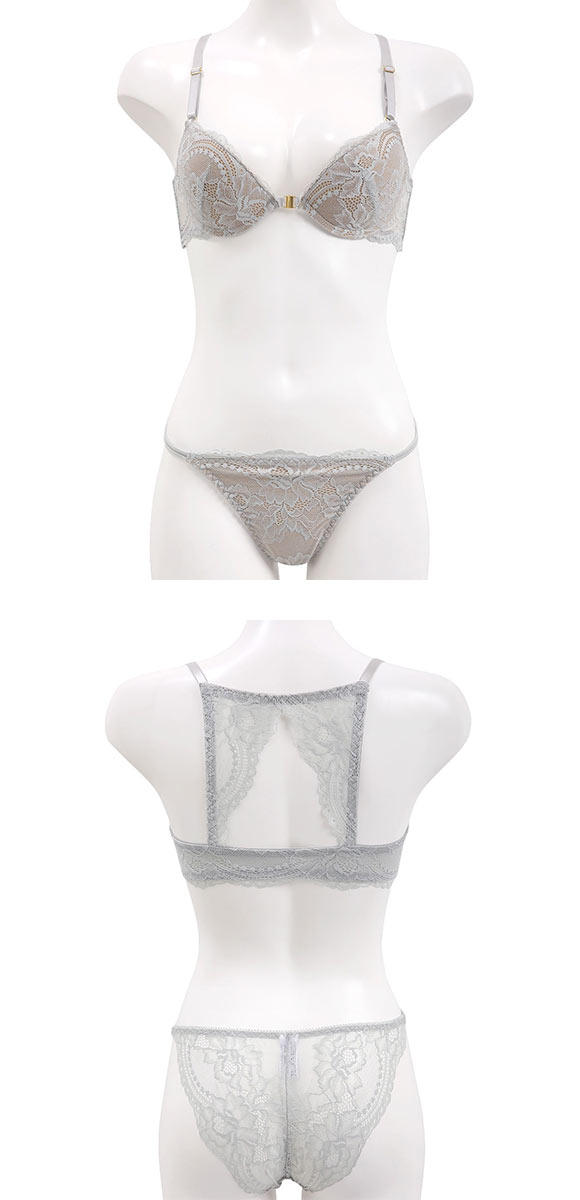 エレガント ヌーディバックレース フロントホック ブラセット ABCDEF  盛り胸 大きいサイズ グラマー ブラジャー 脇寄せ Elegante