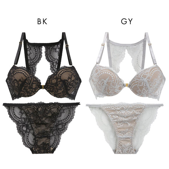 エレガント ヌーディバックレース フロントホック ブラセット ABCDEF  盛り胸 大きいサイズ グラマー ブラジャー 脇寄せ Elegante