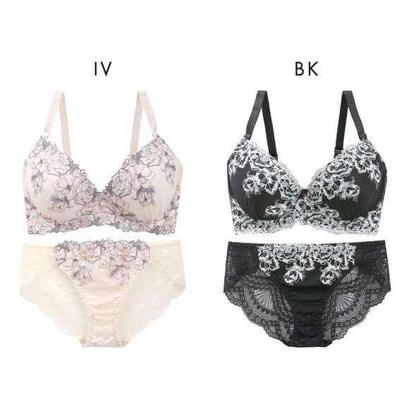 エレガント ノーブルロージーレース ブラセット GHI65-95 盛り胸 大きいサイズ グラマー 谷間 ブラセット ブラジャー ショーツ Elegante