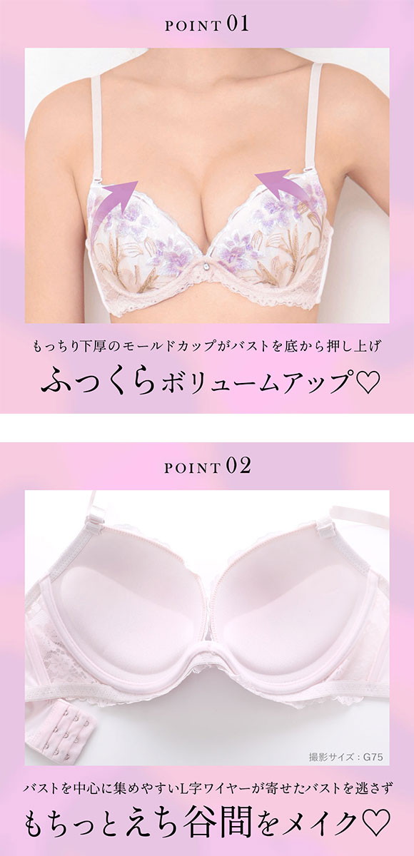 エレガント ペールアイリス ブラセット GHI65-95 大きいサイズ グラマー 盛り ブラジャー ショーツ セット 脇寄せ L字 谷間 盛り胸 パッド内蔵 Elegante