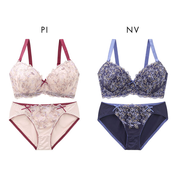 エレガント フラワーガーデン ブラセット CDEF80-95 大きいサイズ グラマー ブラジャー ショーツ セット まる胸 パッド内蔵 Elegante
