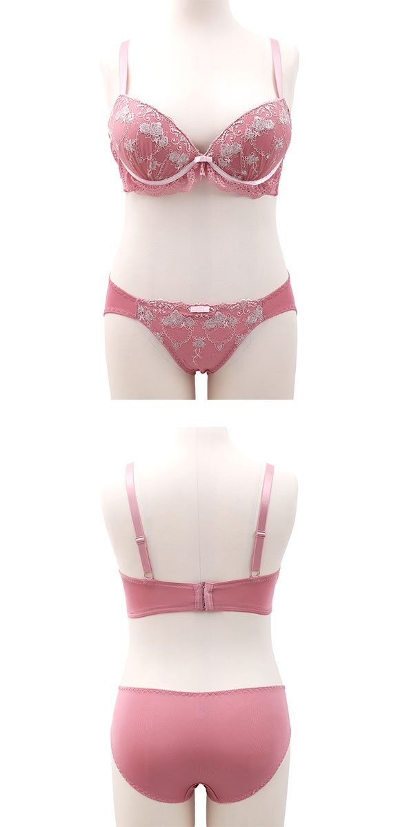 エレガント ロマンティックローズ ブラセット CDEF80-95 大きいサイズ グラマー 盛り ブラジャー ショーツ セット 脇寄せ L字 谷間 盛り胸 パッド内蔵 Elegante
