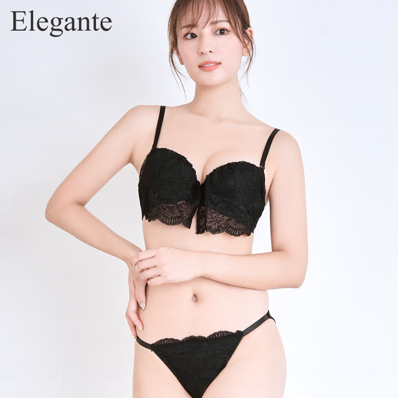 エレガント カバーレーシー ブラセット CDEF80-95 大きいサイズ グラマー ブラジャー ショーツ セット 谷間 盛り 下厚パッド Elegante