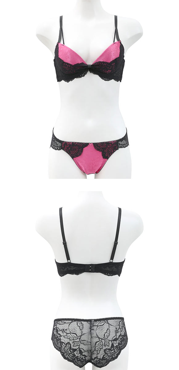 エレガント ジャガードサテンレース ブラセット ABCDEF 美胸 大きいサイズ グラマー 盛り胸 谷間 脇寄せ セット Elegante