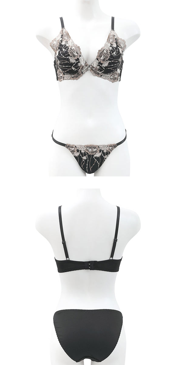 エレガント プランジ風ブルームレース ブラセット ABCDEF 美胸 大きいサイズ グラマーサイズ 盛り胸 谷間 脇寄せ セット Elegante