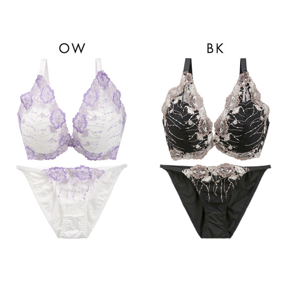 エレガント プランジ風ブルームレース ブラセット GHI65-95 大きいサイズ グラマー 盛り胸 谷間 脇寄せ セット Elegante