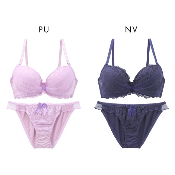 エレガント チュールリボンデザイン ブラセット ABCDEF 大きいサイズ グラマー ブラジャー ショーツ セット 谷間 Elegante