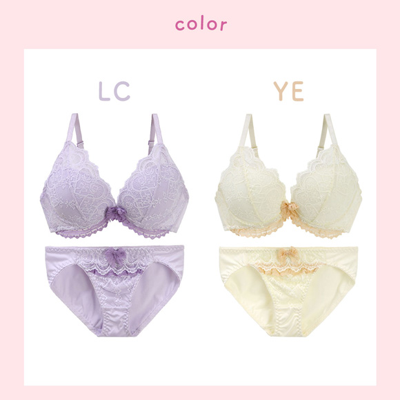 エレガント フェミニンレースリボン ブラセット ABCDEF 大きいサイズ グラマー 盛り ブラジャー ショーツ セット L字 谷間 Elegante
