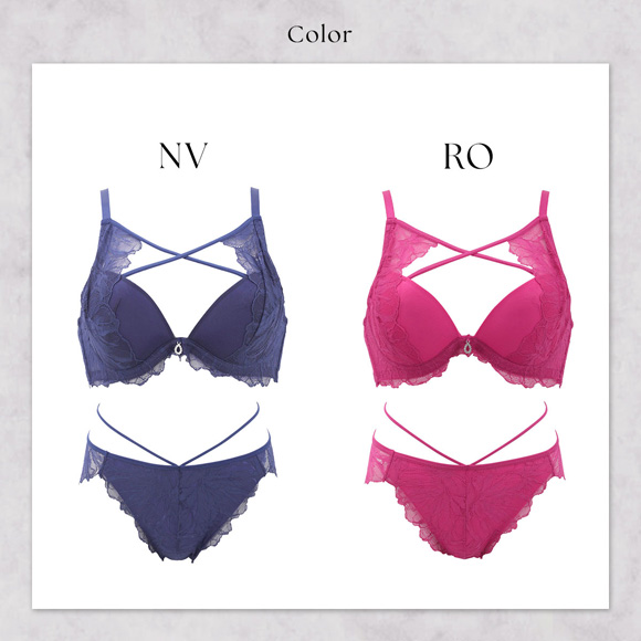 エレガント デコルテクロスストリングレーシィ ブラセット ABCDEF 大きいサイズ グラマー 盛り ブラジャー ショーツ セット Elegante