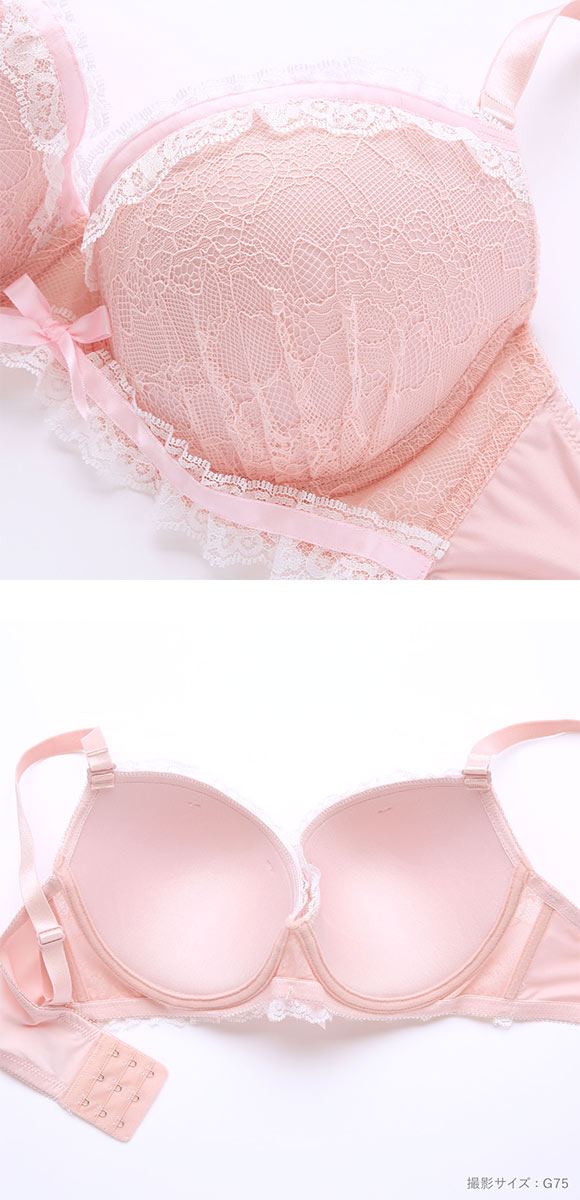 パンキュート レースフリルフェミニン ブラセット BCDEF80-95 大きいサイズ グラマー ブラジャー ショーツ セット PANCUTE
