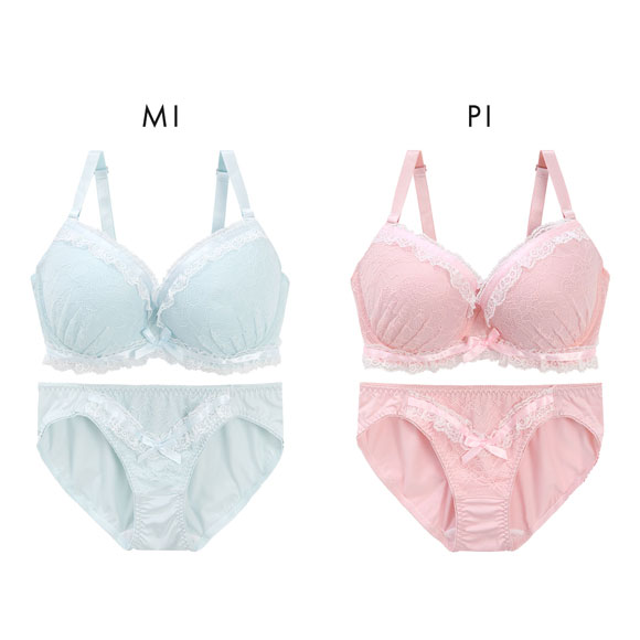 パンキュート レースフリルフェミニン ブラセット BCDEF80-95 大きいサイズ グラマー ブラジャー ショーツ セット PANCUTE