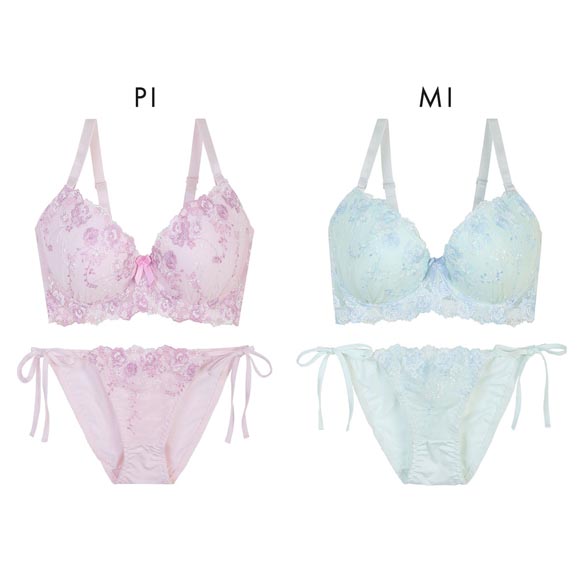 パンキュート ロマンティックフラワー ブラセット GHI65-95 大きいサイズ グラマー サイドリボン ブラジャー ショーツ PANCUTE