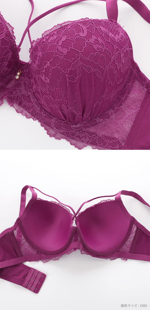 大感謝価格 エレガント クロスデザイン レーシーブラセット DEFGHI 85-95 グラマー アンダー大きいサイズ 着やせ 脇寄せ 谷間 Elegante