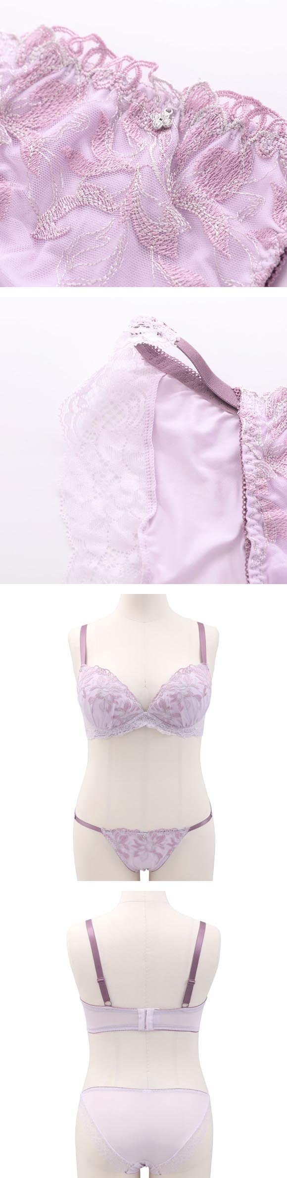 エレガント フローラル刺繍レース ブラセット BCDEF80-95 大きいサイズ グラマー ブラジャー ショーツ セット Elegante 下着