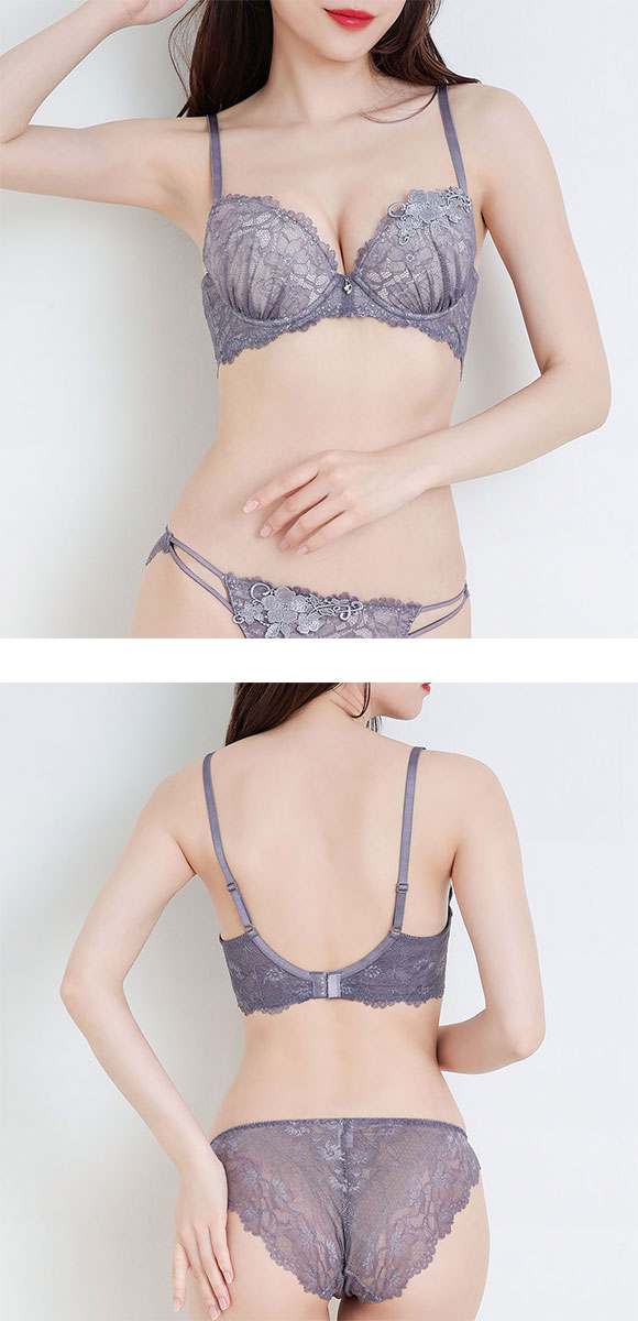 エレガント 脇肉を谷間に変える脇高ブラ フラワリーレース 総レースブラセット ABCDEF ブラジャー ショーツ セット Elegante