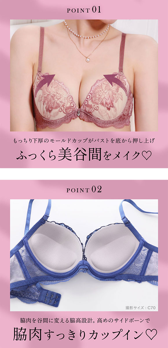 エレガント 脇肉を谷間に変える脇高ブラ ブリリアントローズ ブラセット ABCDEF 大きいサイズ グラマー ブラジャー ショーツ セット 脇寄せ L字 谷間 Elegante