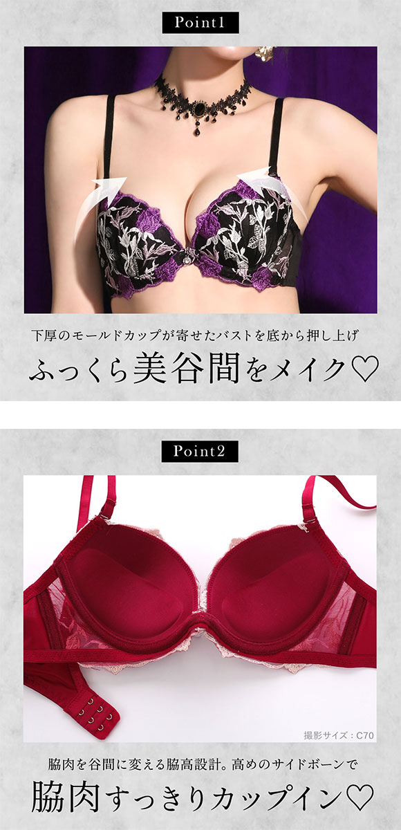 エレガント 脇肉を谷間に変える脇高ブラ ローズパルファム ブラセット ABCDEF 大きいサイズ グラマー ブラジャー ショーツ セット 脇寄せ 育乳 Elegante