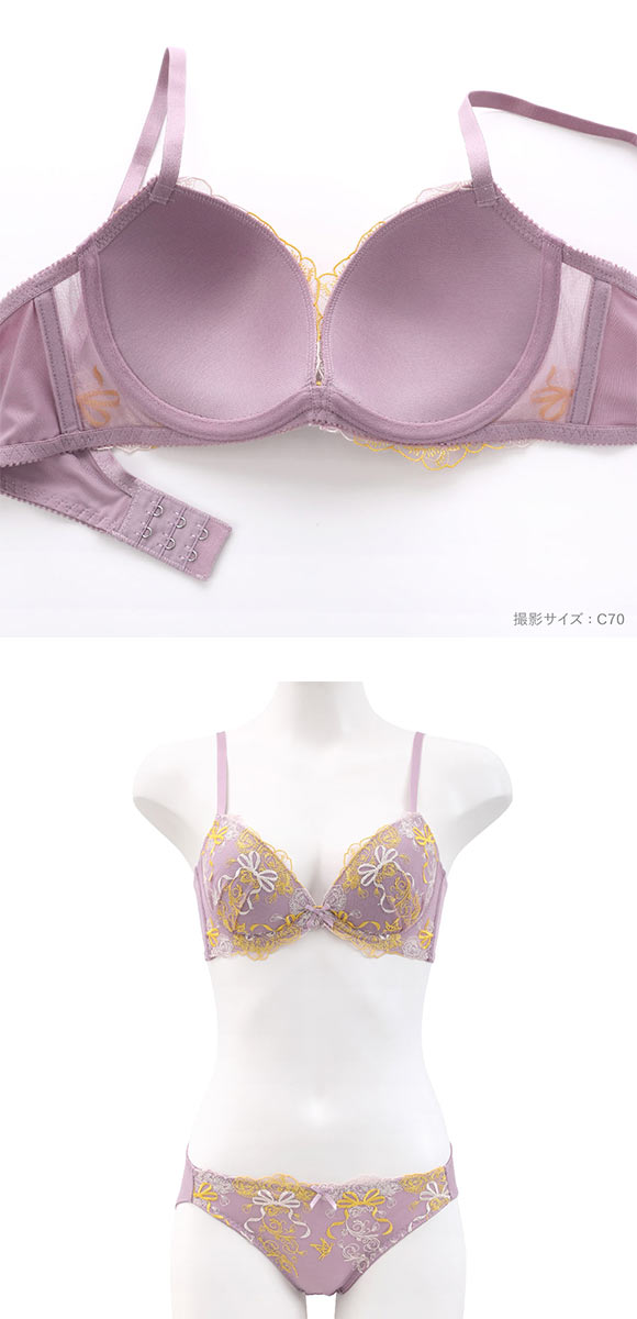 パンキュート 脇肉を谷間に変える脇高ブラ ローズリボン ブラセット ABCDEF 大きいサイズ グラマー ブラジャー ショーツ セット