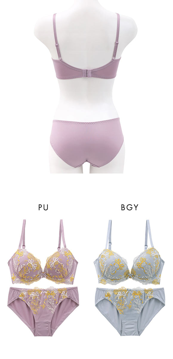 パンキュート 脇肉を谷間に変える脇高ブラ ローズリボン ブラセット ABCDEF 大きいサイズ グラマー ブラジャー ショーツ セット
