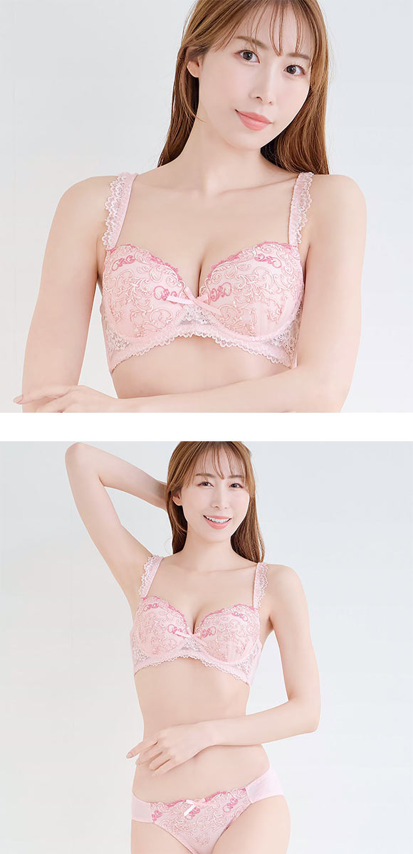 エレガント 脇肉を谷間に変える脇高ブラ アラベスク刺繍 ブラセット GHI65-95 盛り胸 寄せ上げ ブラジャー ショーツ セット Elegante