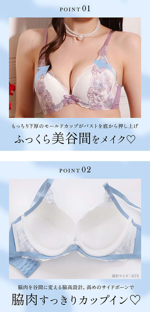 エレガント 脇肉を谷間に変える脇高ブラ サイドリフト グラジオラス ブラセット GHI65-95 大きいサイズ グラマー 脇寄せ 育乳 Elegant