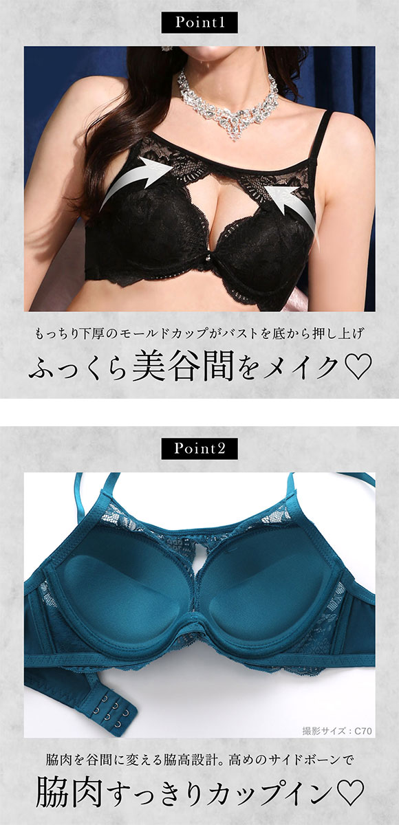 エレガント 脇肉を谷間に変える脇高ブラ デコルテレース ブラセット ABCDEF 大きいサイズ グラマー 谷間魅せ 脇寄せ ブラジャー ショーツ Elegante