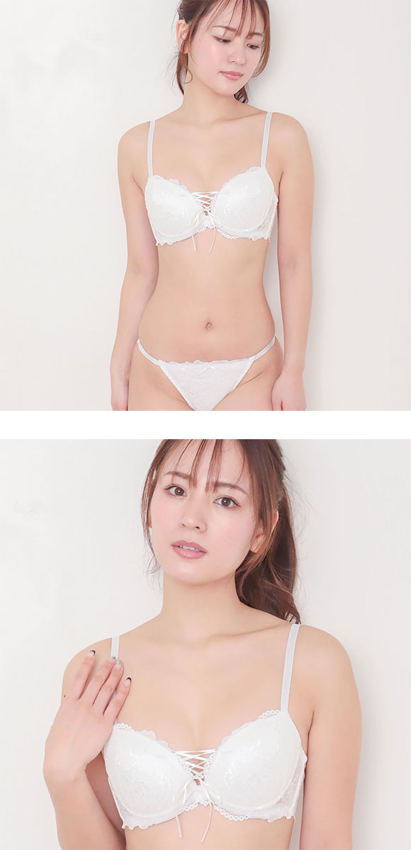 エレガント 脇肉を谷間に変える脇高ブラ レースアップデザイン ブラセット CDEF80-95 大きいサイズ ブラジャー ショーツ Elegante
