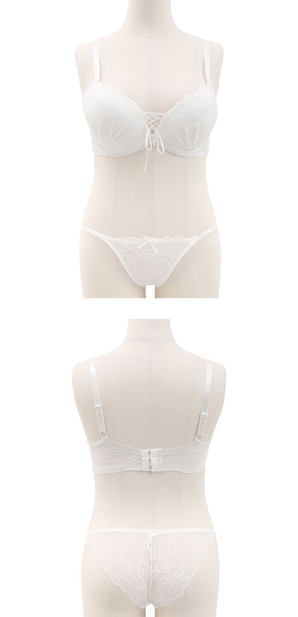 エレガント 脇肉を谷間に変える脇高ブラ レースアップデザイン ブラセット GHI65-95 大きいサイズ ブラジャー ショーツ Elegante